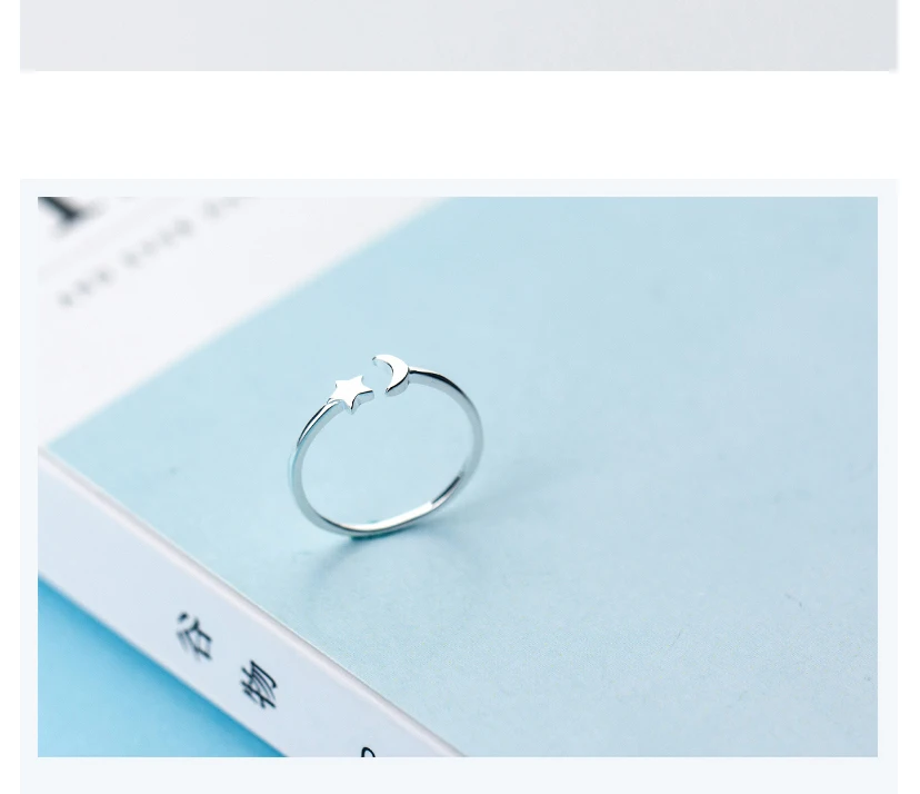 New Fashion 925 Sterling Silver Adjustable Crescent Moon and Tiny Star Rings for Women Girls Sterling Silver Jewelry Wedding (5)