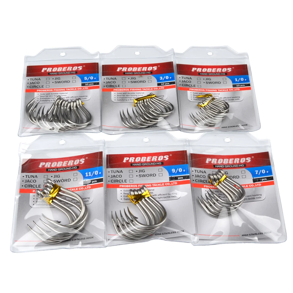 20pcs Saltwater Fishing Hook Jigging Hook 1/0#-13/0# Stainless Barbed Steel Fishhook with Hole for Fishing Accessories Pesca