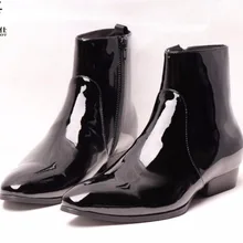 FR. LANCELOT/ Новое поступление; стильные мужские черные короткие ботинки; модные трендовые ботинки «Челси» на молнии; мужские ботинки из натуральной кожи с острым носком