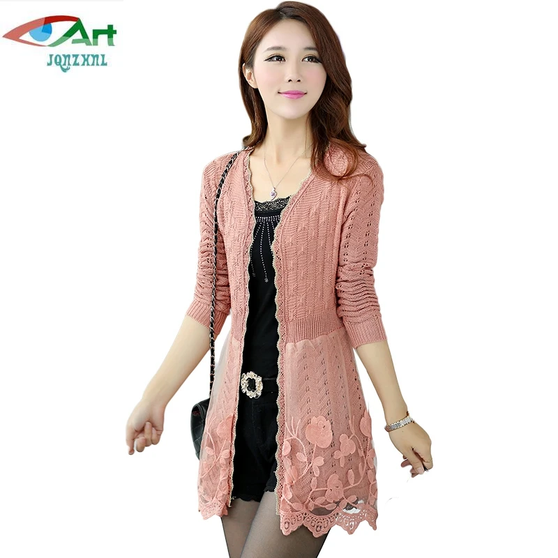 

JQNZHNL Women Sweater Cardigans 2019 New Fashion Long Sleeved Lace Stitching Sweater Knitted Cardigan Female Sweaters Coats E503