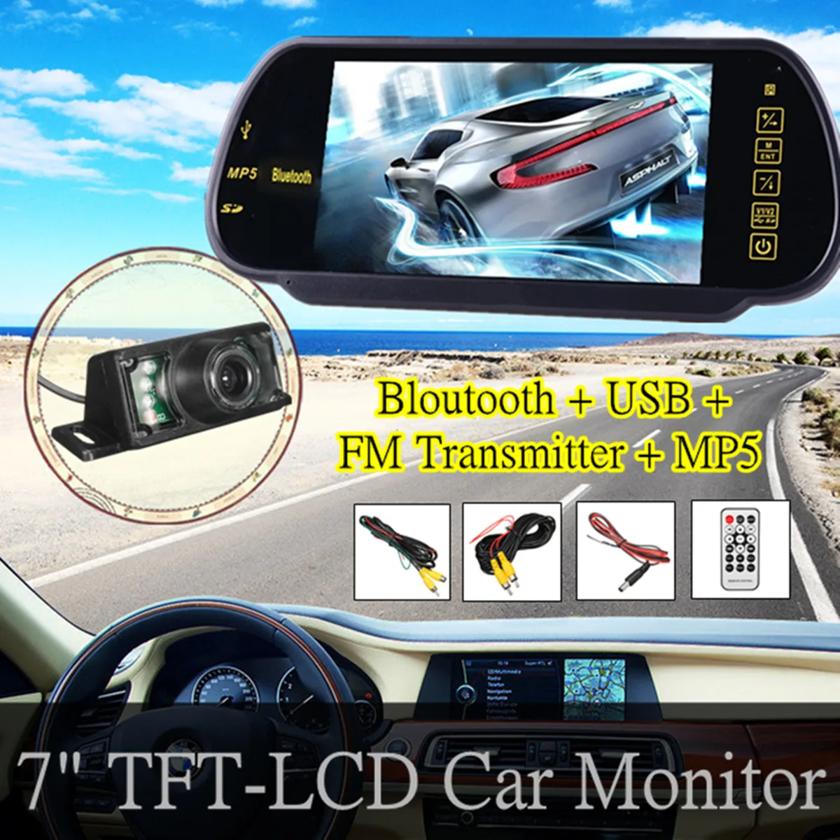 7 дюймов TFT lcd сенсорный экран bluetooth автомобильный MP5 плеер fm-передатчик заднего вида резервная камера заднего вида парковочное зеркало монитор
