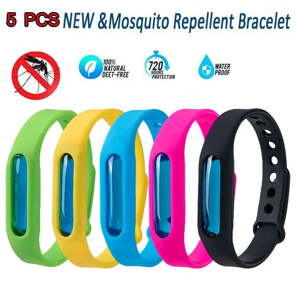 

5 Pcs Mosquito Bracelet Silicone Solid Or Mixed Color Natural Anti Mosquito Insect Bug Repellent Bracelet Bands Mosquito
