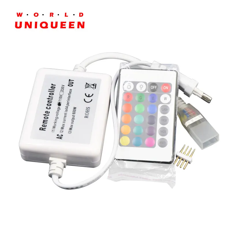 

NEW AC110V-220V 3*1A 600W High Voltage Flexible Flat LED Strip Light or Rope Light RGB Controller With 24 keys IR Remote control