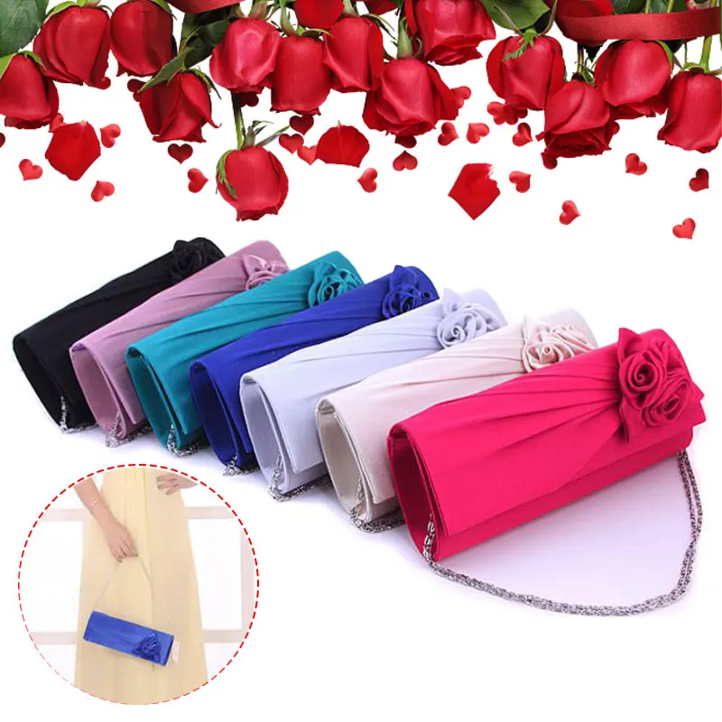 

Fashion Women Evening Party Clutch Bag Purse Wallet Satin Prom Wedding Handbag with Chain Ladies Satin Party Prom Bridal Handbag
