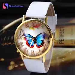 Модный бренд Для женщин S Роскошные Кварцевые наручные часы Бабочка Стиль кожаный ремешок аналоговые Для женщин кварцевые наручные часы