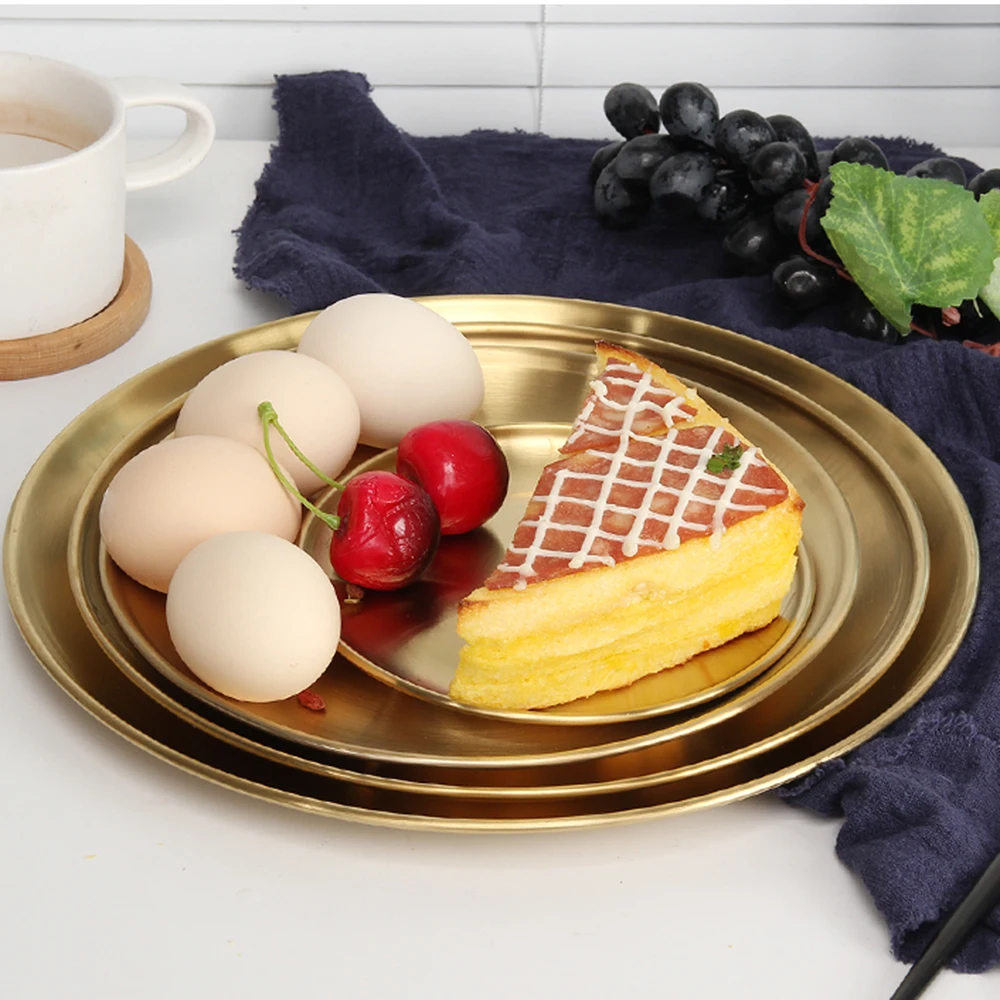 Golden Stainless Steel Tray Scandinavian Round Storage Tray Simple Snack Cake Display Metal Plate Photography Props