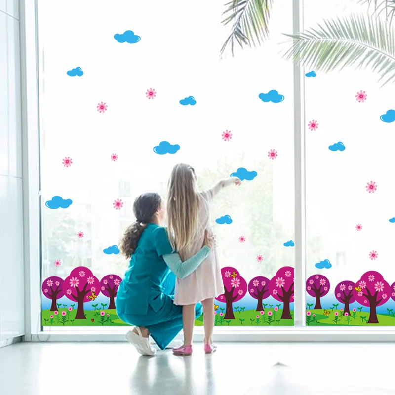 Green Grass Purple Tree Baseboard Wall Stickers Vinyl Diy Wall Decals