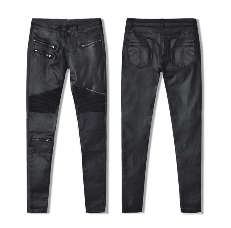 2017 Spring Fashion Women Brand Clothing Sexy Coated Jeans Pants Spliced Faux PU Leather Pants Fitness Lady Long Legging Pants (11)_