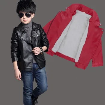 

2018 Winter Plus Velvet Thickening Children's Warm Clothing Boys Girls Short PU Leather Jacket Kids Motorcycle Leather Jacket