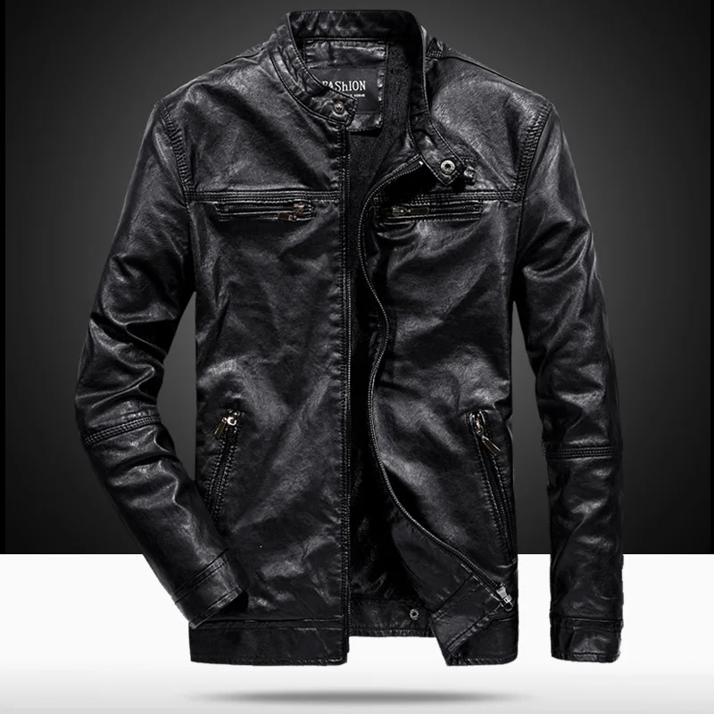 

2019 Autumn New Stand Collar Giubotti In Cuoio Uomo Slim Fashion Leather Jackets For Men