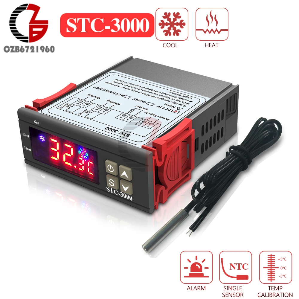

AC 220V 110V 12V 24V STC-3000 LED Digital Temperature Controller Thermostat Thermometer Incubator Heating Cooling Sensor Meter