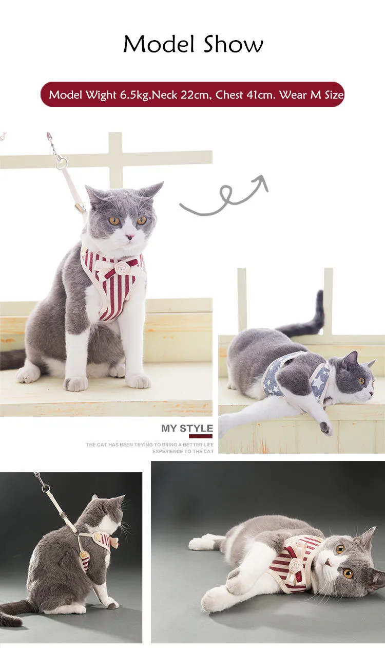 Breathable Cat Walking Harness and Leash Stylish Jacket+Leash Set Cute Bowknot Quality Fabrics Good Ventilation (6)
