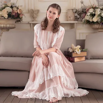 

2019 New Fashion Women Sleepwear Lace Cotton Nightdress Lady Nightgown Women Sweet Princess Night Wear Vintage Dress