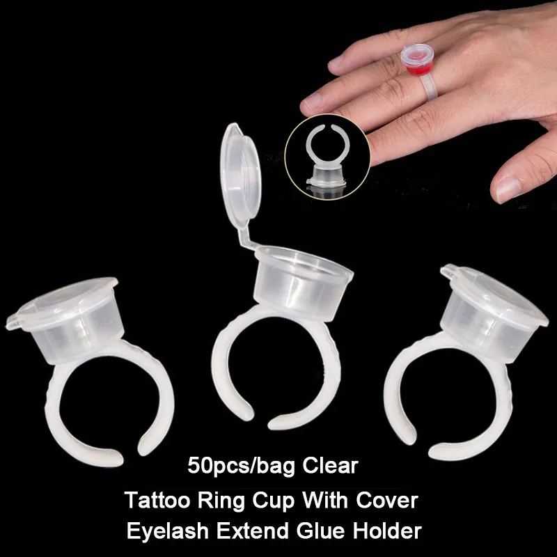 

50PCS Tattoo Pigment Ink Ring Cups Eyelash Extend Glue Holder Container With Lid Cover Cap Permanent Makeup Microblading Tool
