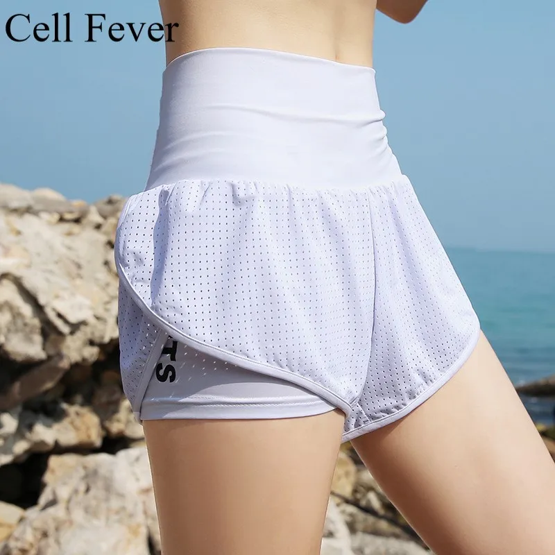

Quick Dry Shorts Women High Waist Yoga Shorts Fitness Running Tights Female Letters Anti-going 2 in 1 Shorts Gym Workout Clothes