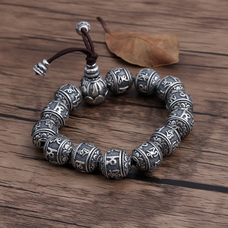 

Jade Bangle 925 Sterling Series Of National Wind Six Words Daming Curse Exclusive Rotating Transport Bead Bracelet Wholesale