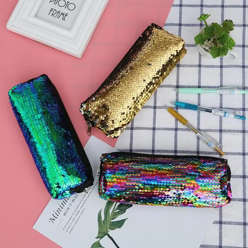 

VODOOL Fish Scale Sequins Pen Bag Cosmetic Bags Women Fashion Clutch Makeup Pouch Students Pencil Case school office supplies