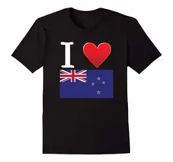 Для мужчин футболка 2018 модная футболка с принтом натуральный хлопок Для мужчин я сердце любовь Новая Зеландия флаг короткий рукав модная
