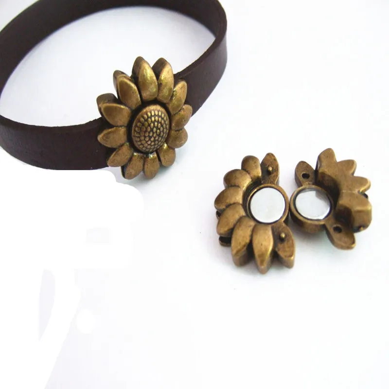 

3Pcs Bronze Sunflower Strong Magnetic Clasp Fit 5mm 10mm Flat Leather Cord Hole Size 10*2mm Jewelry Accessories