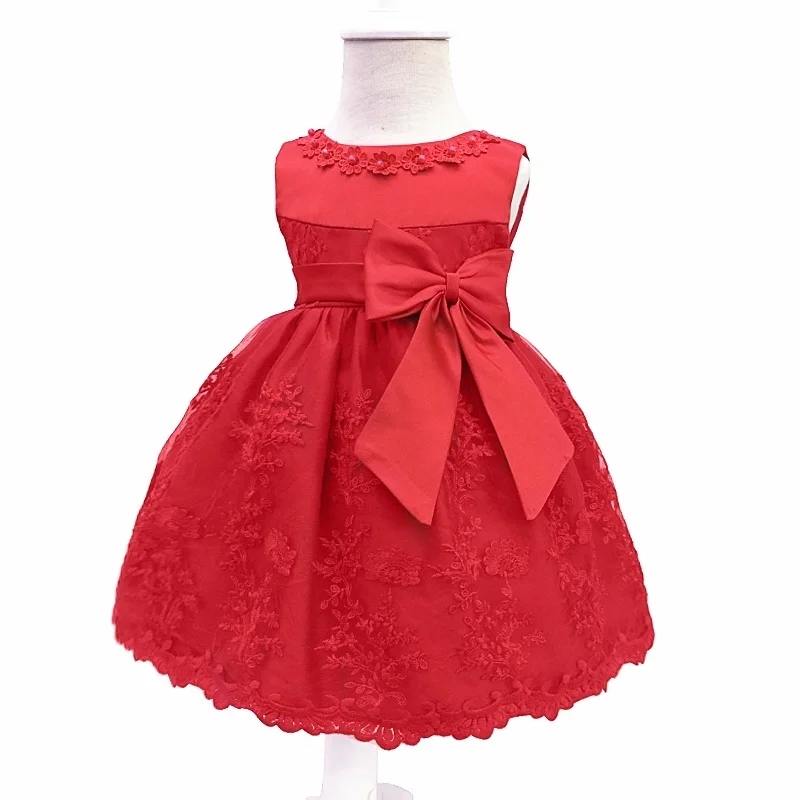 Nicoevaropa/Платья на крестины для маленьких девочек детское бальное платье без рукавов для крещения с большим бантом, детское платье на день рождения Vestido - Цвет: Coral