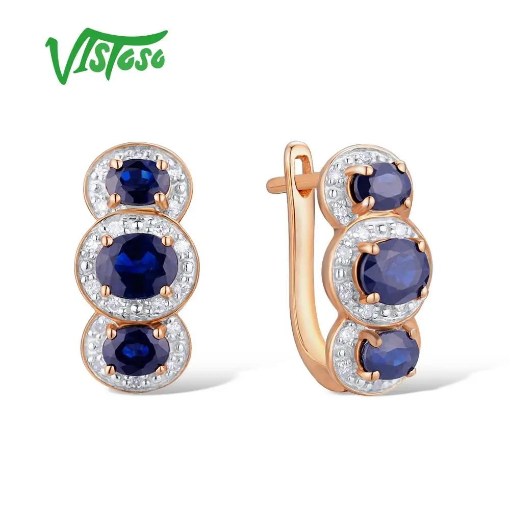 VISTOSO, Золотые серьги для женщин, 14 к, 585, розовое золото, сверкающий синий сапфир, бриллиант, обручальное кольцо, роскошные ювелирные изделия для помолвки