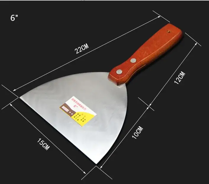 6 " Thickened Stainless Steel Putty Knife Decoration Tools Solid Wood
