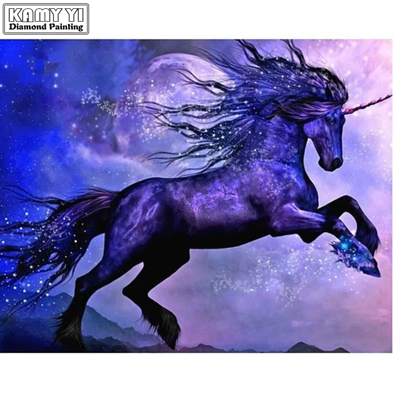5D Алмазная вышивка фиолетовый подарок с Unicorn камни в форме ромба комплекты