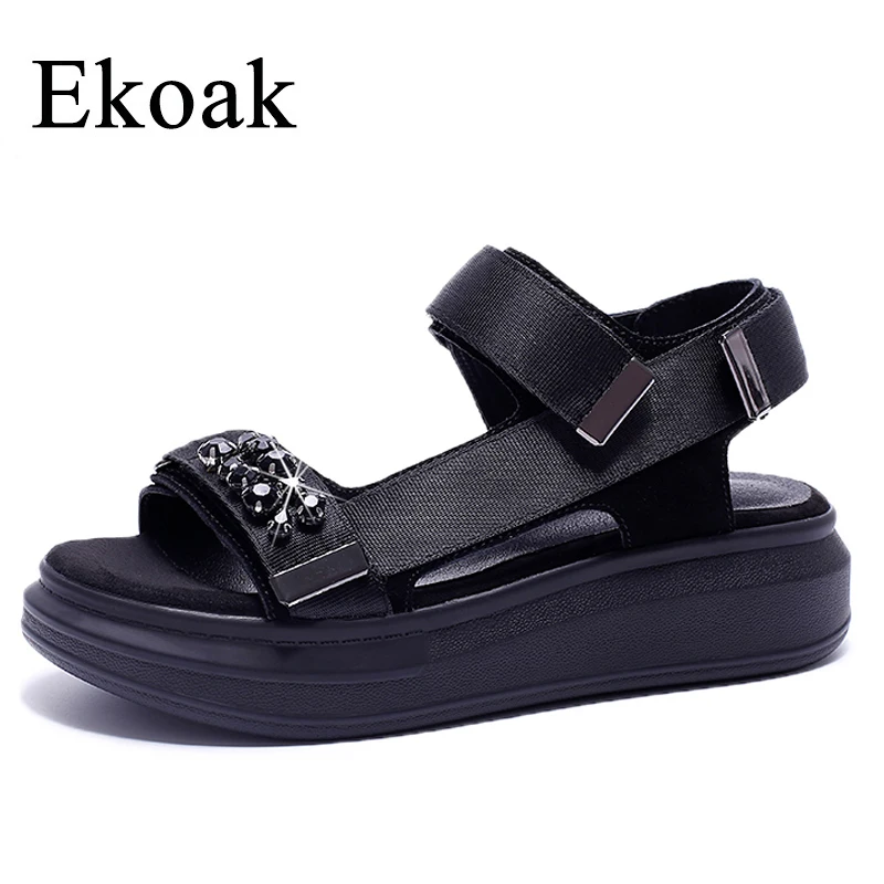 

Ekoak Genuine Leather Women Sandals New 2018 Summer Shoes Woman Sexy Crystal Gladiator Sandals Fashion Girls Platform Shoes