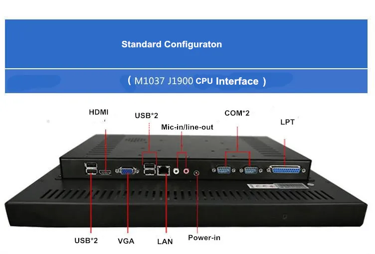 19 дюймов пять проводов резистивный все в одном Intel Dual Core i3, i5 i7 все в одном ПК/встроенный компьютер (15/17/19 дюймов опционально)