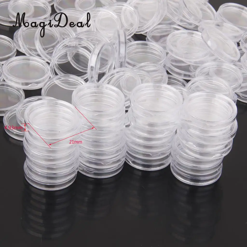 MagiDeal 100Pcs/Pack Clear Coin Capsules Containers Boxes Holders for Kids Children Novelty Toy Gift 21mm