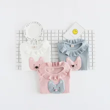 Baby Girls Lace Collar Bottoming Shirt,kids Girl Pure Cotton Kitten Long Sleeve T-shirt Sweaters Shirts, Children Clothing