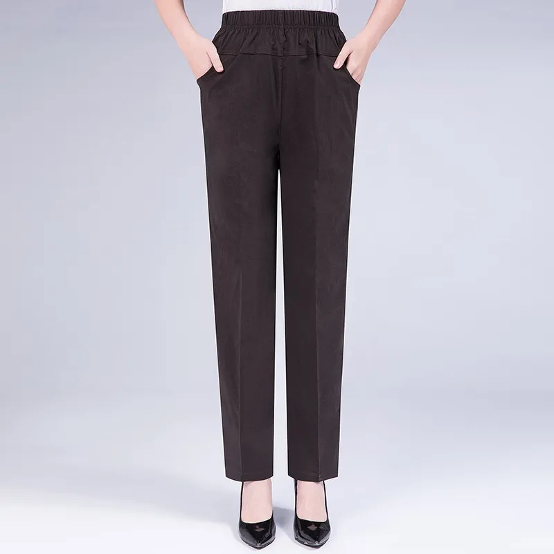 

Fashion Straight Pants 2019 Summer Autumn High Elastic Waist Workwear Trousers Women Solid Color Ladies Pants Plus Size
