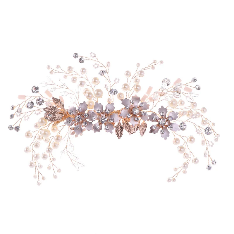 

Gold Crystal Flower Leaf Bridal Hair Pins Clip Pearl Metal Rhinestone Bridal Hairpin Headpiece Hair Jewelry Wedding Accessories