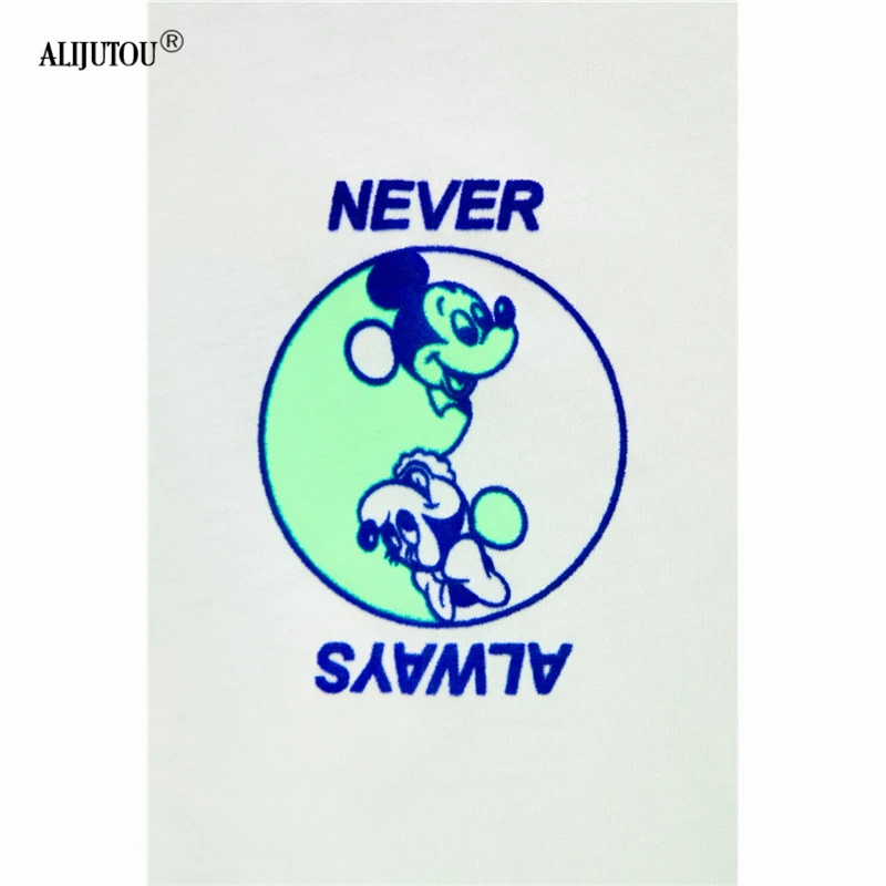 Crossover Mickey White T Shirt Women Simple Fashion Cartoon Letter Short Sleeve Print Tee Shirt Femme Casual Shirt Tops Zaraing