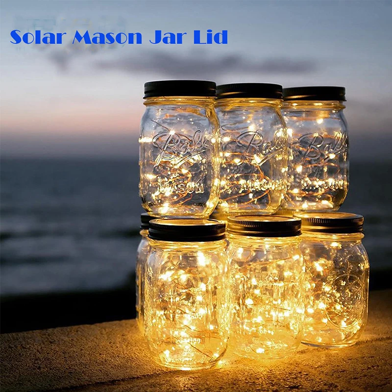 

LEDs Light Strings Copper Wire Outdoor Lighting 10/20Led Solar Mason Jar Lid Battery Operated Garland Home Garden Decor Lamps