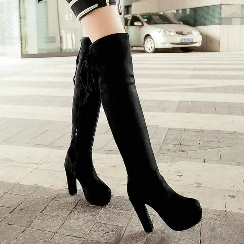 Plus Size 11 12 Sexy Woman Shoes Over The Knee Boots Lace Up Party Long ...