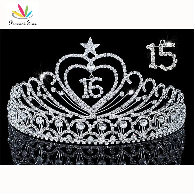 

Peacock Star Sweet 15 & 16 Birthday Crystal Heart Star Quinceanera Tiara CT1533