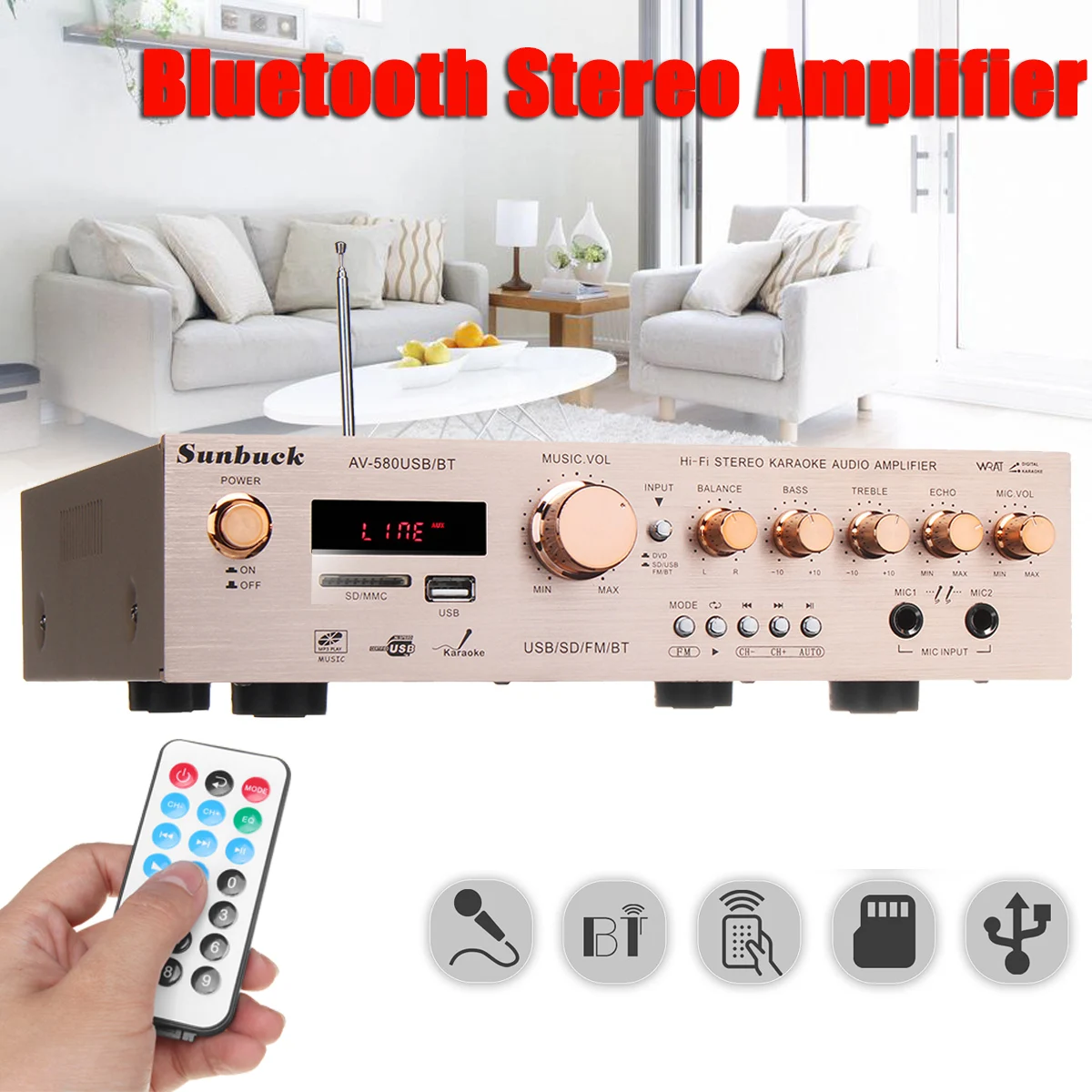

920W 220V 5CH Bluetooth HiFi Stereo AV Surround Amplifier FM Karaoke Cinema Home Home Theater Amplifiers