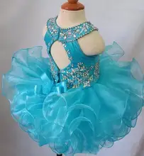 Luxury Shiny Crystals Beads Baby Girls Cupcake Pageant Gown Kids Toddler Glitz Infant Birthday Party Gown Any Size 2017 new green crystal backless sleeveless bow organza flower girls beads cupcake pageant dresses kids toddler glitz prom infant
