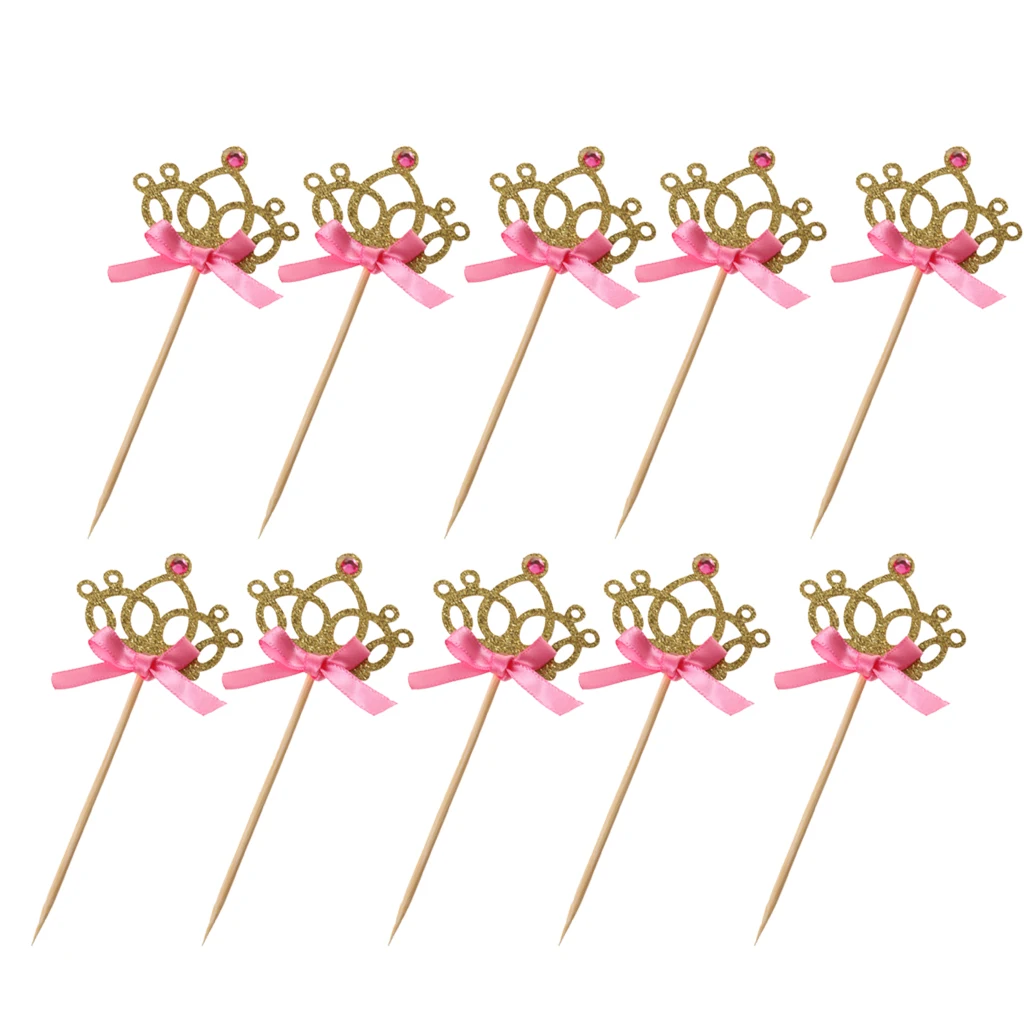 10pcs Pop Crown Cake Topper Sparkle Wedding Decor Engagement Party Supplies Gold