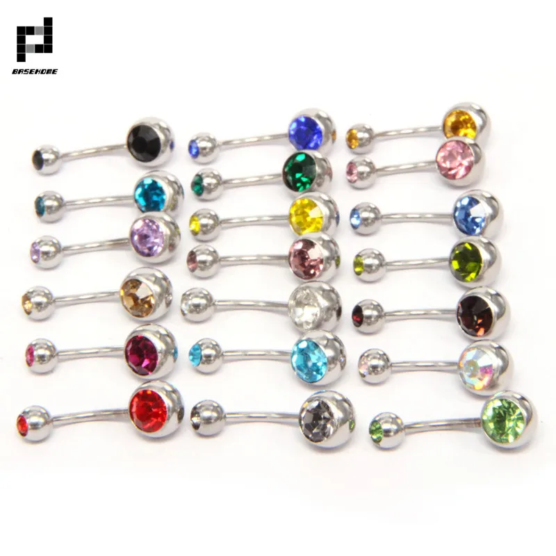 BASEHOME 10pcs Stainless Steel Navel & Bell Button Rings Colorful