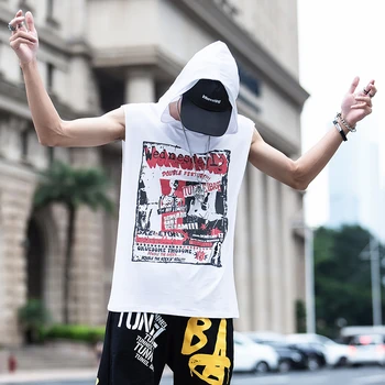 

Summer fashion trend European and American style hip-hop vest fashion casual hoodie sleeveless T-shirt men and women loose style