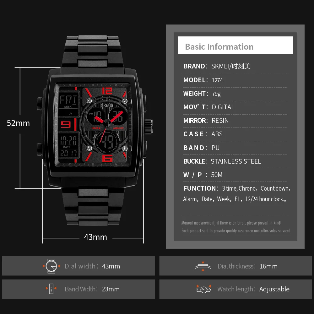 SKMEI Chrono кварцевые мужские наручные часы для спорта на открытом воздухе светодиодный цифровой хронограф 50 м водонепроницаемые часы 1274 erkek kol saati