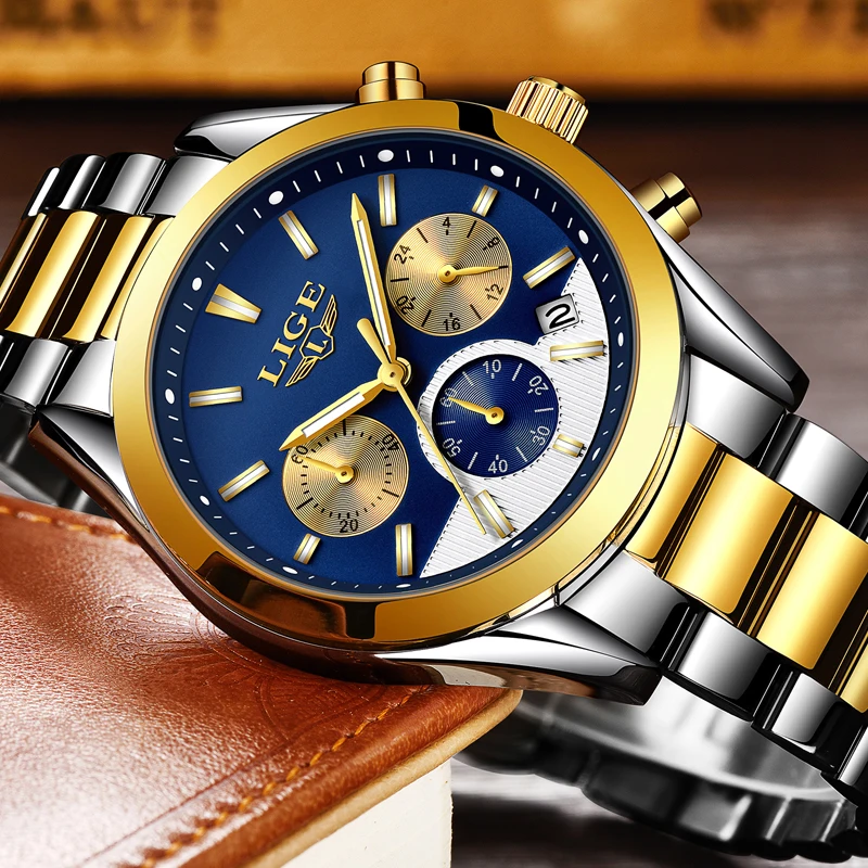 Мужские часы Relojes Hombre, новинка, LIGE, мужские часы, Топ бренд, Роскошные, модные, бизнес, кварцевые часы, мужские, водонепроницаемые, полностью стальные, спортивные часы