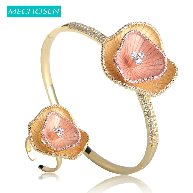 MECHOSEN специальные двумя слоями листьев лотоса Jewelry устанавливает браслет кольцо