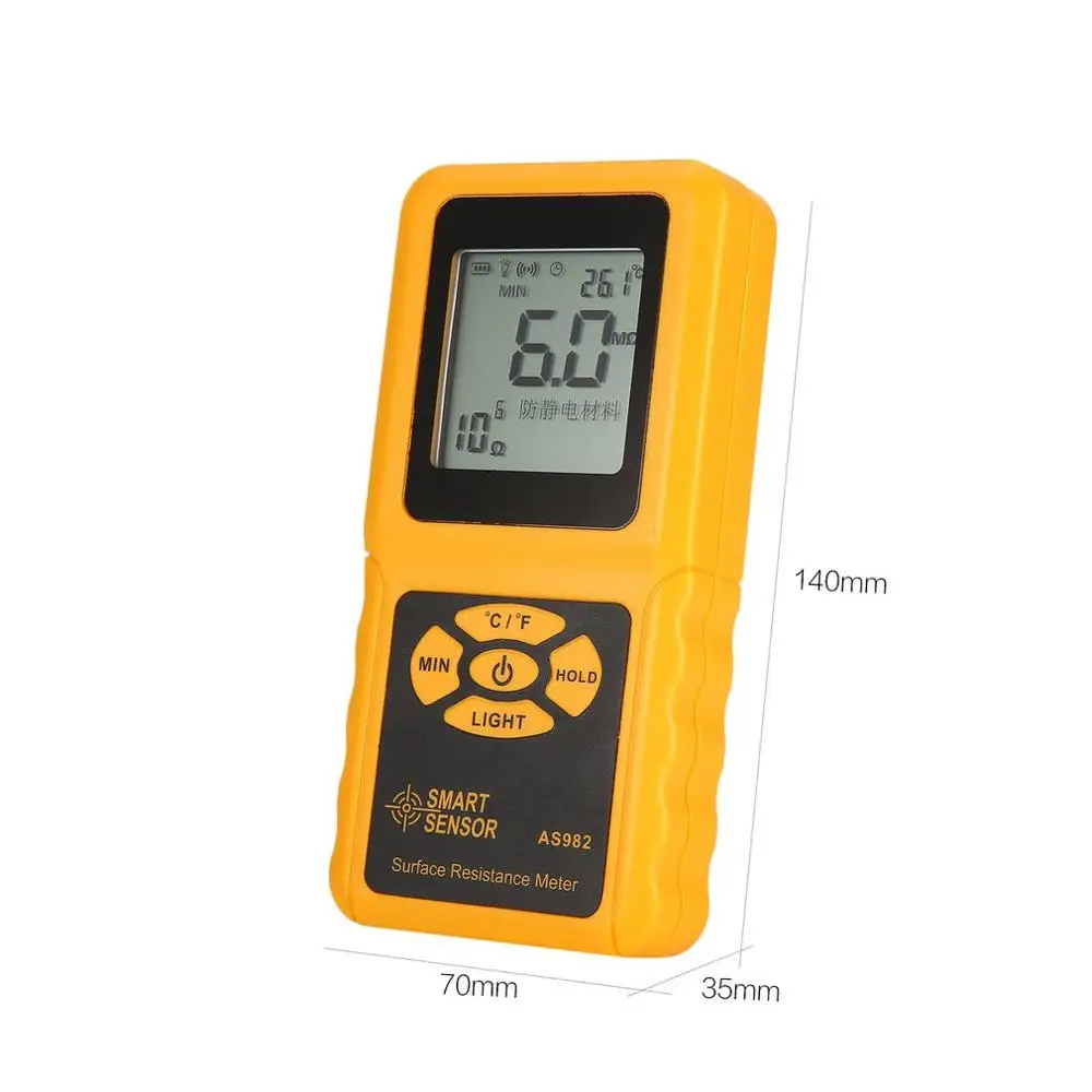 SMART SENSOR AS982 Portable surface resistance meter tester Handheld Earth Resistance Meter Data Holding function LCD display