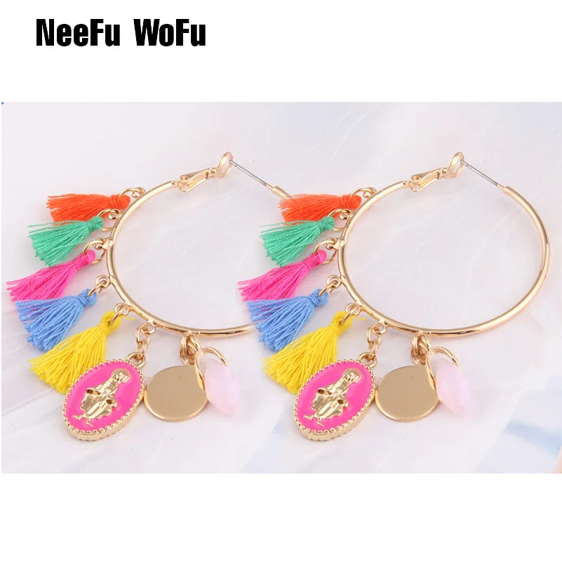 

NeeFu WoFu Drop Cross Earrings Brand Tassel Crystal Maria Big Earring Large Long Brinco Ear Accessories Oorbellen Christmas Gift