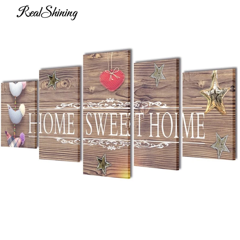 

REALSHINING Sweet Home 5pcs Full 5D DIY Diamond Painting Needlework Diamond Embroidery Cross Stitch Square Rhinestones FS775