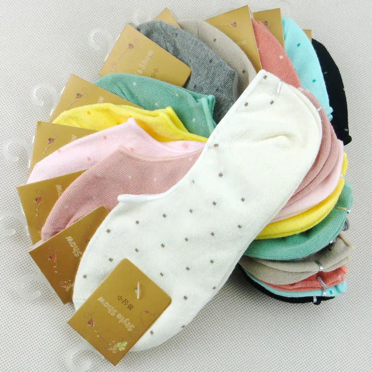 ( 10 Pairs /Lot) Women Girl No Show Liner Socks Cotton Low Cut Small Dot | Женская одежда