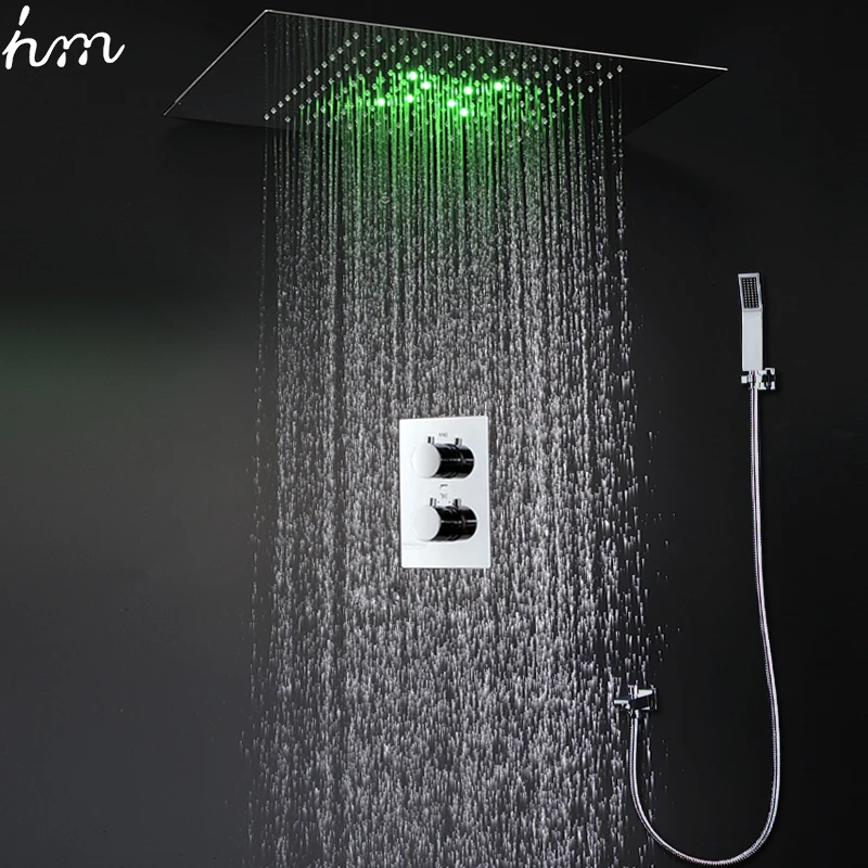 Luxury Bath Shower Faucets Ceiling Rainfall Showerheads Panel Duchas Led Set with Thermostat concealed mixer valve | Строительство и